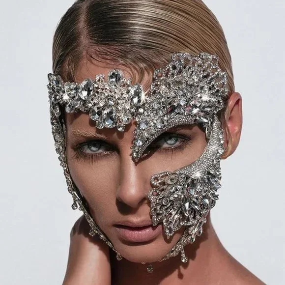 NWT Sparkling Swarovski Bling Crystal Rhinestone Mask Halloween Costume … - Picture 3 of 7